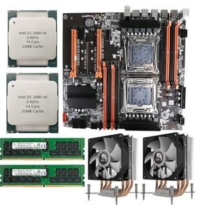 CHIST Server & Workstation X99 Motherboard with INTEL Xeon 2680V4 Dual Processor 28 Core, 56 Threads, LGA 2011-3 Socket, 8 x DDR4 60GB RAM ECC, Dual Fan