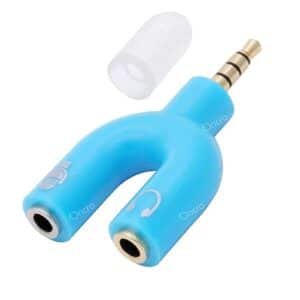 CHIST Trending Blue U Shape 3.5mm Audio Jack to Headphone Microphone Splitter Converter Adaptor 1 Male 2 Female/Dual Jack Splitter